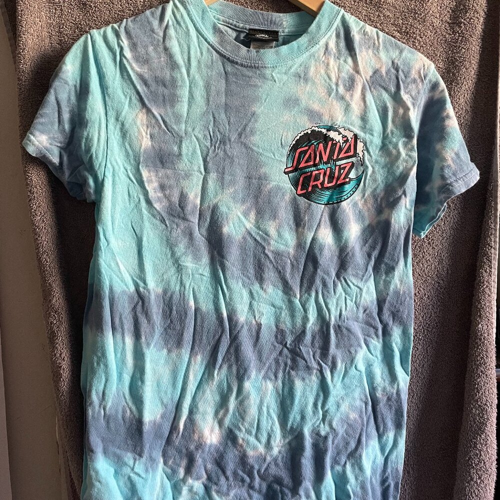 Santa Cruz Tie-Dye T-Shirt | Skateboard Brand Tee | Blue Wash